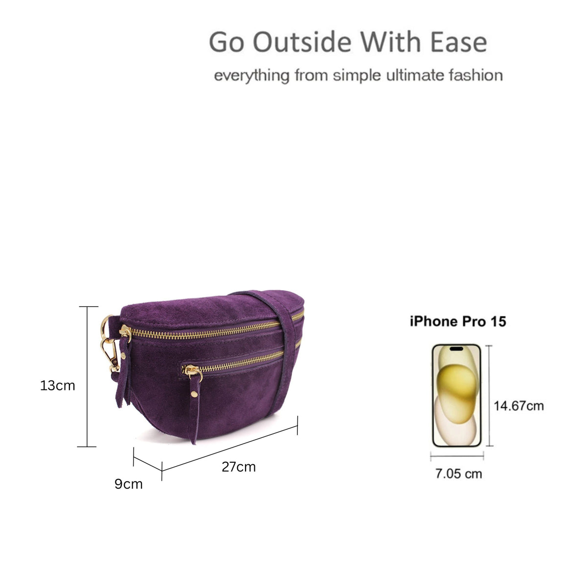 Genuine Italian Suede Sling Crossbody Bag with Dual Zipper Compartments image 1
