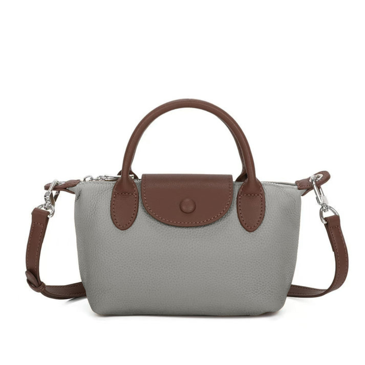 Top Handle Detachable Strap Genuine Leather Shoulder Bag - ASH GREY image