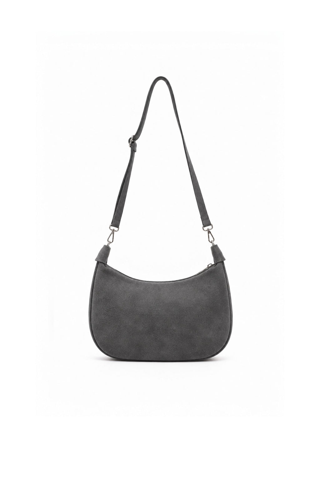 Genuine Italian Suede Hobo Shoulder Bag with Adjustable Stra - Dark Grey image