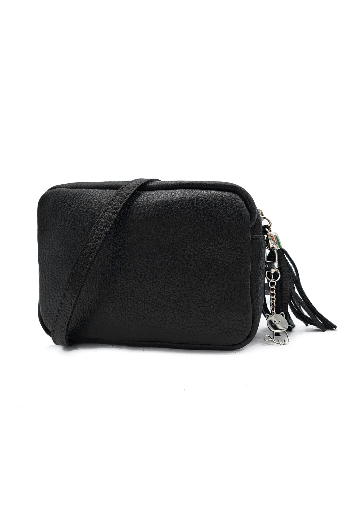 Mini Tassel Italian Genuine Leather Purse Crossbody Bag With Tassel - Black image