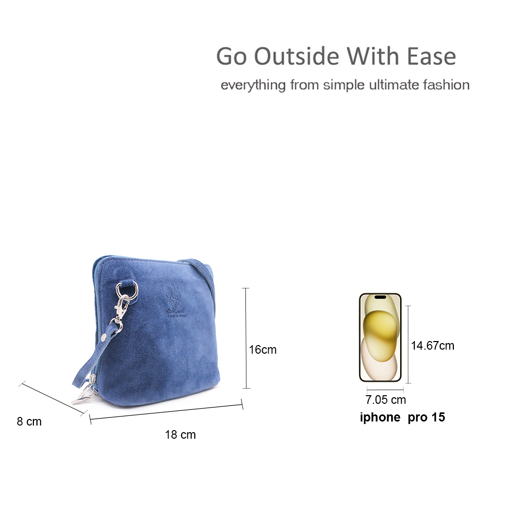 Small Genuine Italian Suede Leather Zip Around Crossbody Bag image 2