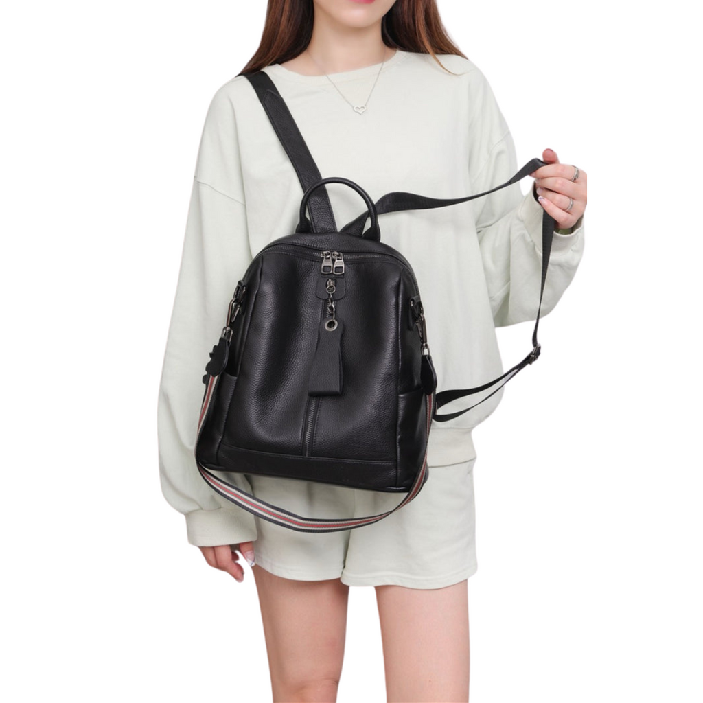 Multi-Strap Design Genuine Leather Convertible Backpack image 3