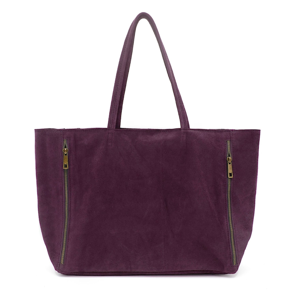 Italian Real Suede Large Handle Slouch Tote Shoulder Bag - BURGUNDY image