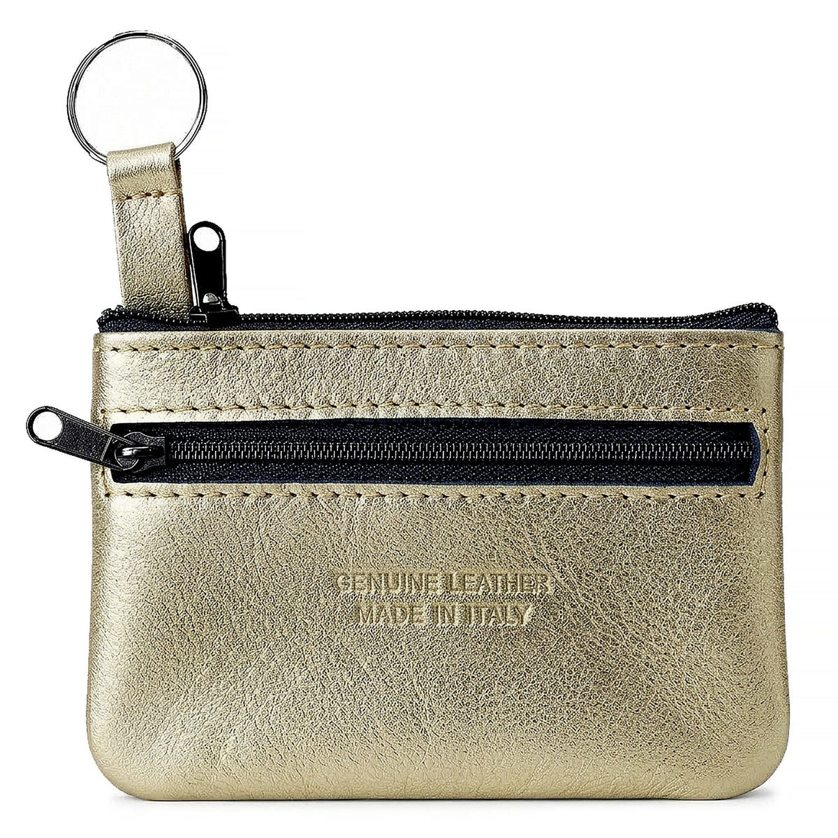 Genuine Leather Coin Purse Mini Key Ring Pouch Organizer - GOLD image