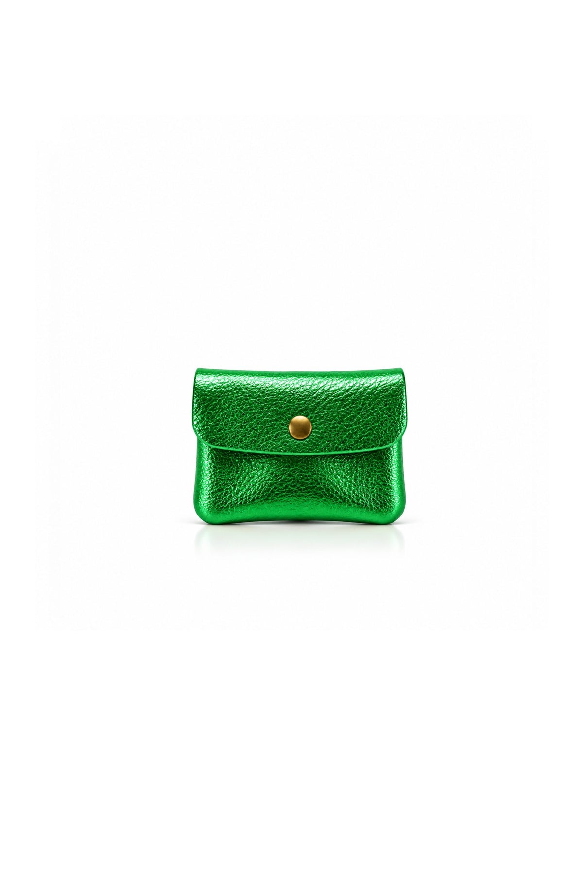 Genuine Italian Leather Compact Coin Purse with Snap Closure - Green Metallic image