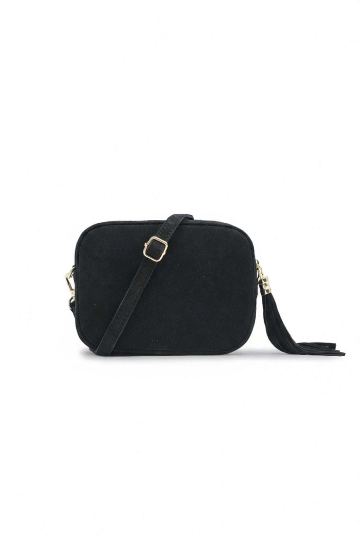 Genuine Italian Suede Leather Crossbody Bag with Tassel Zip - Black image