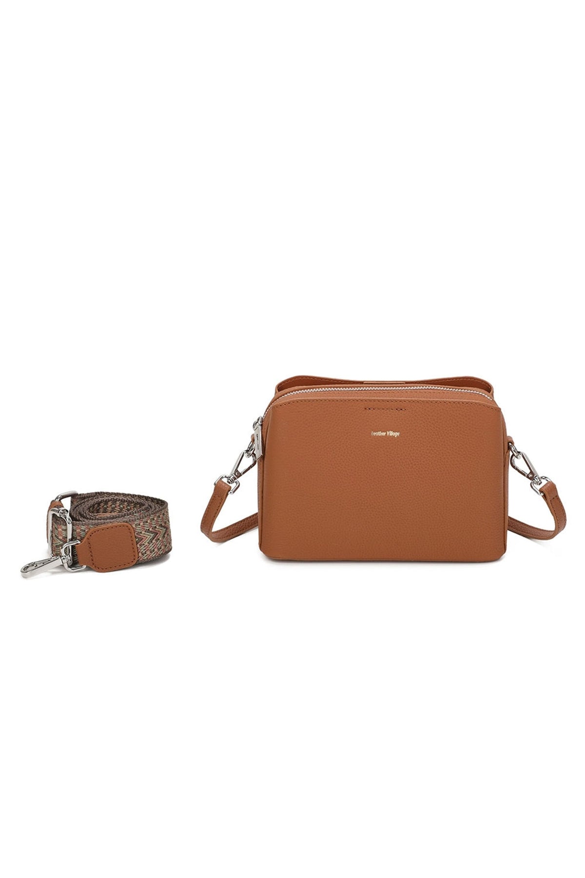 Real Leather Compact Crossbody Wide Strap Shoulder Bag - BROWN image