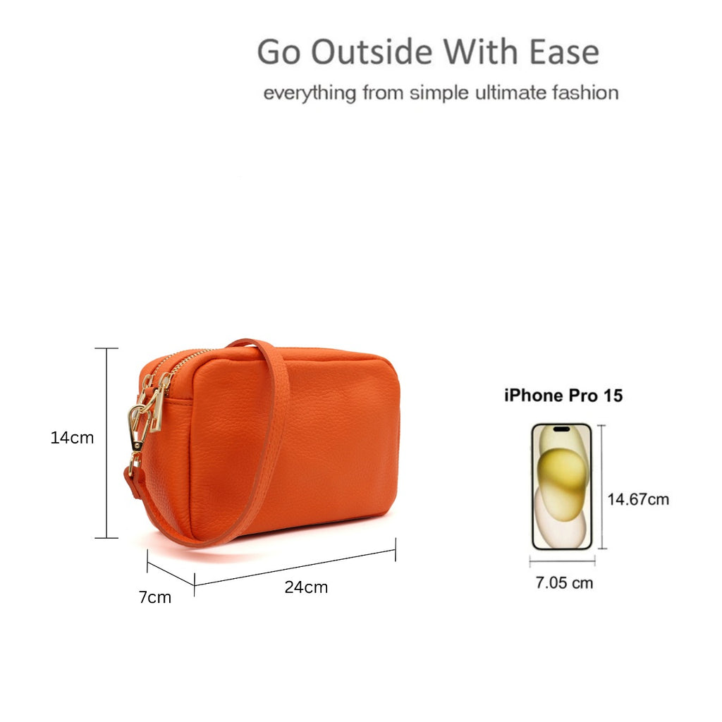 Italian Genuine Leather Crossbody Bag with Double Zipper Compartments image 1
