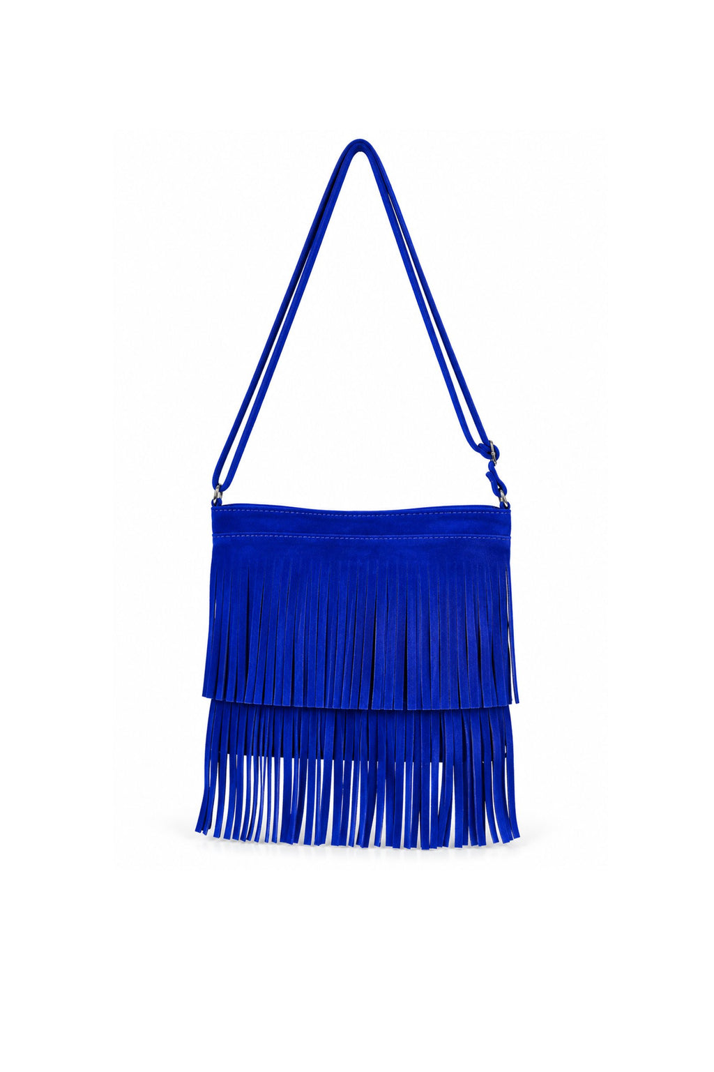 Genuine Italian Suede Fringe Crossbody Bag with Adjustable Strap - Royal image