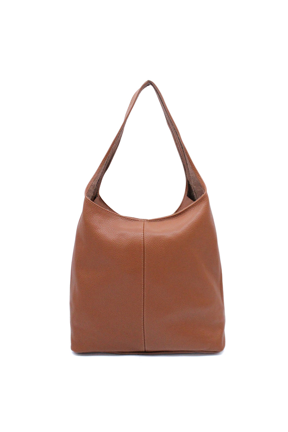 Genuine Italian Leather Minimalist Shoulder Tote Bag with Spacious Design - Brown image