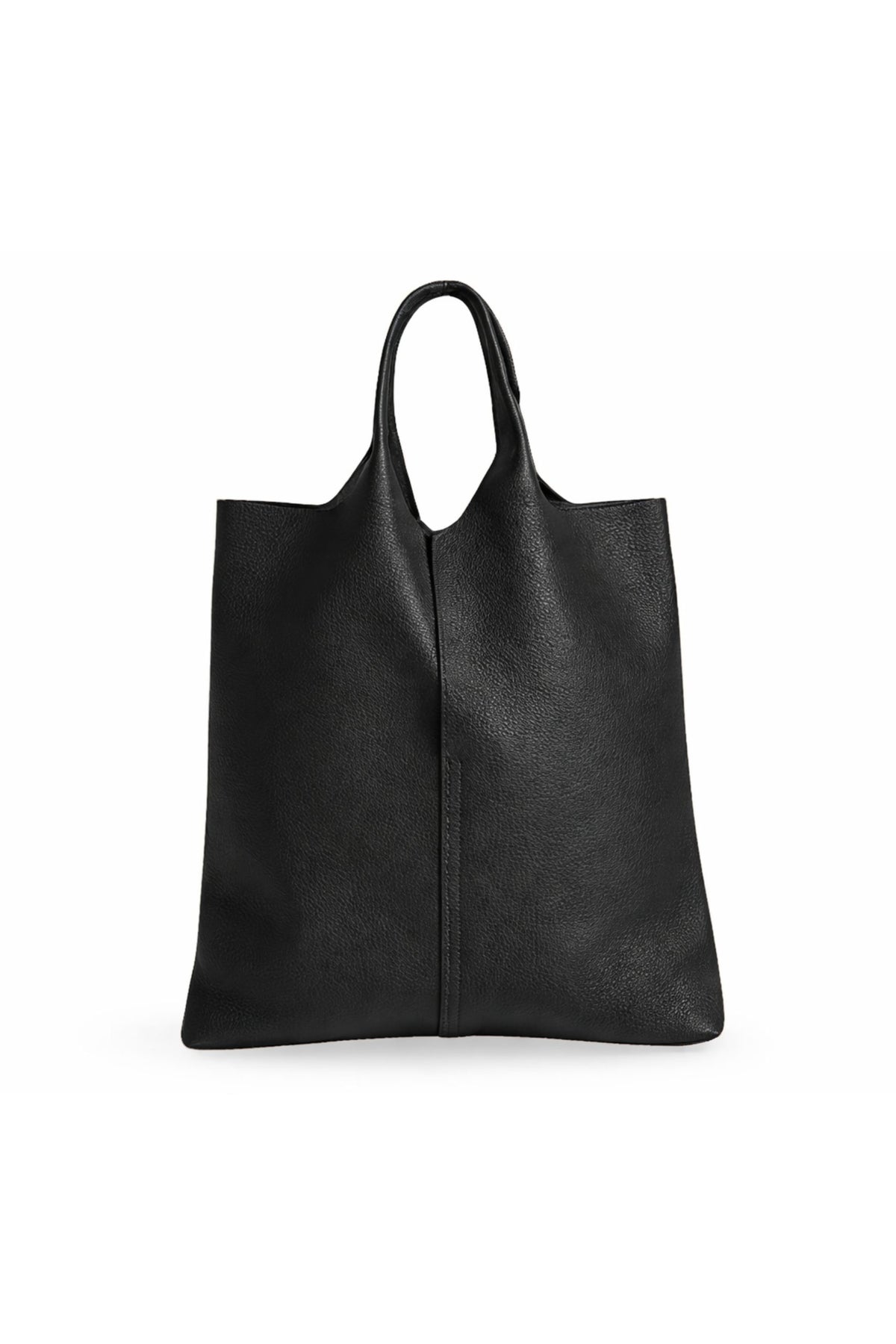Italian Genuine Leather Minimalist Tote Shoulder Bag - Black image