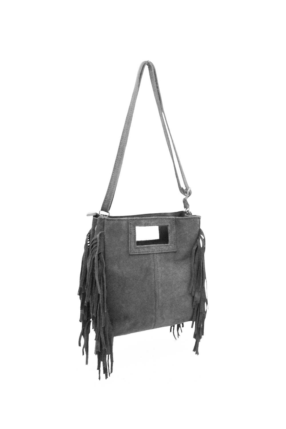 Genuine Italian Suede Crossbody Bag with Boho Fringe Design image 10