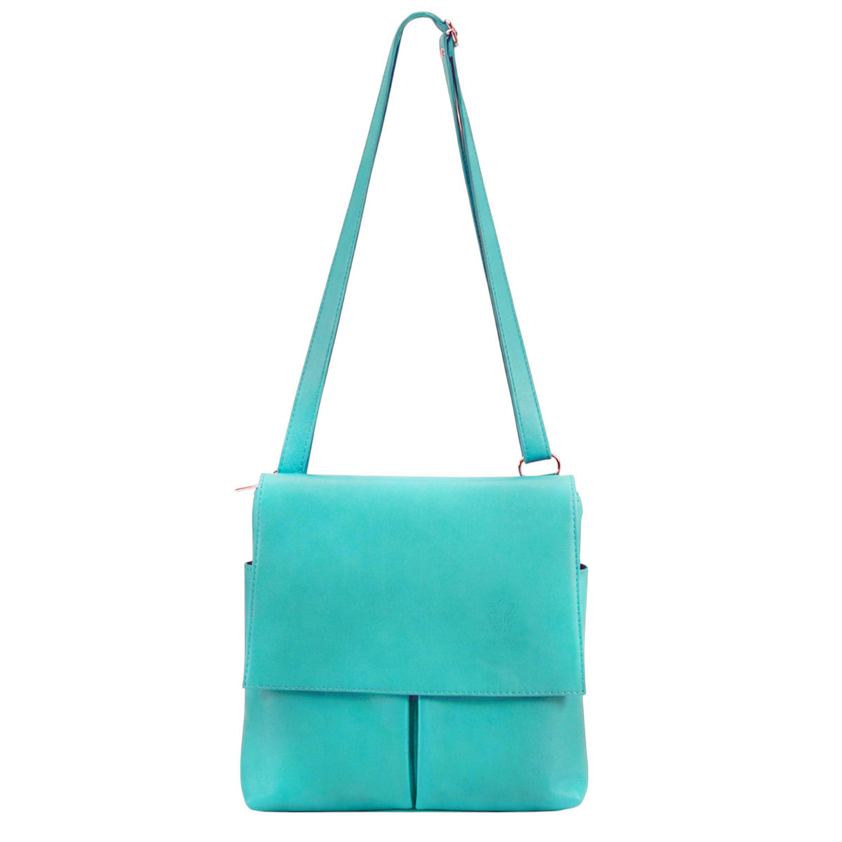 Genuine Leather Multi-Pocket Messenger Crossbody Bag - TURQUOISE image