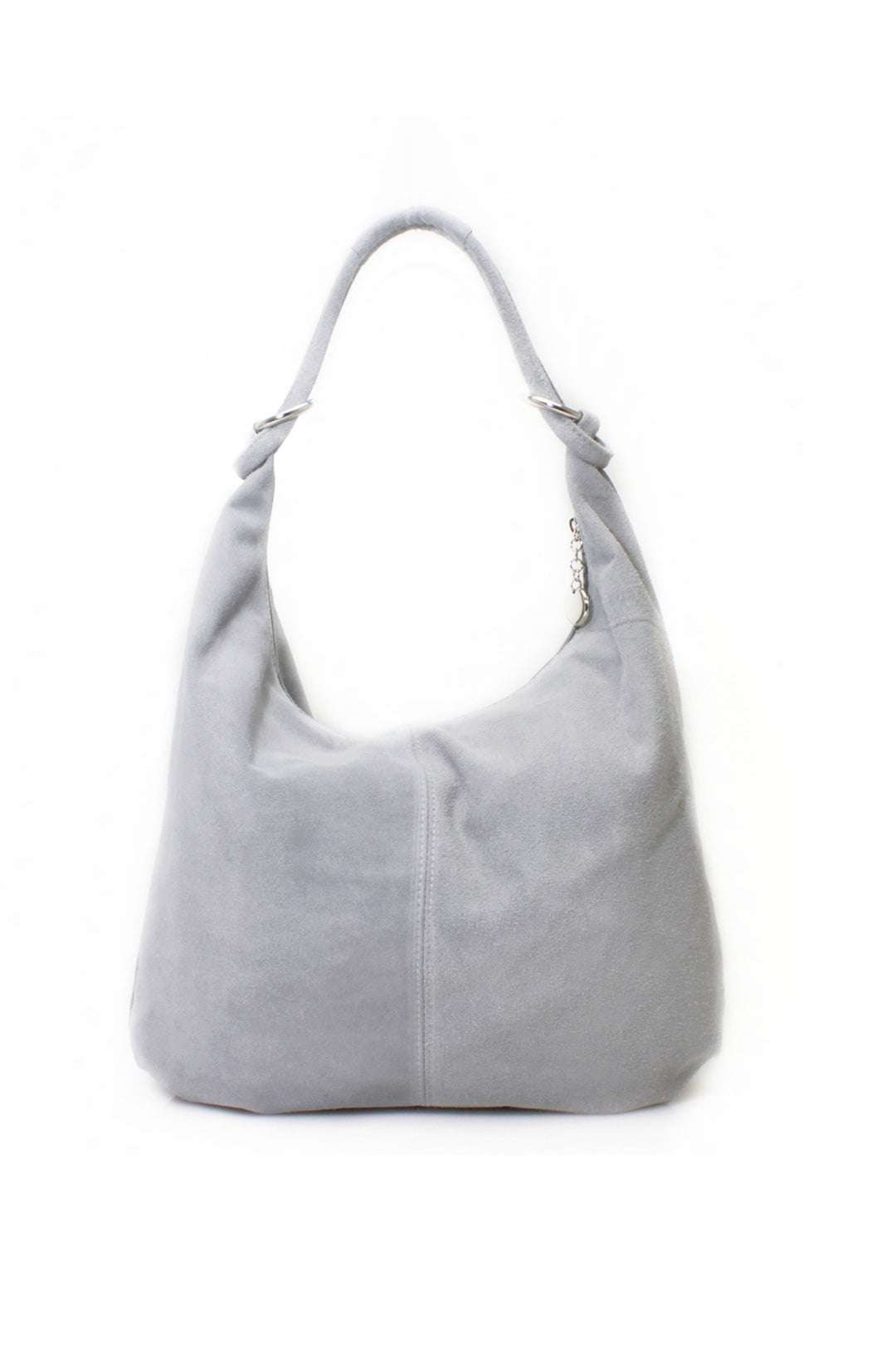 Large Slouch Italian Suede Leather Hobo Tote Bag - Light Grey image