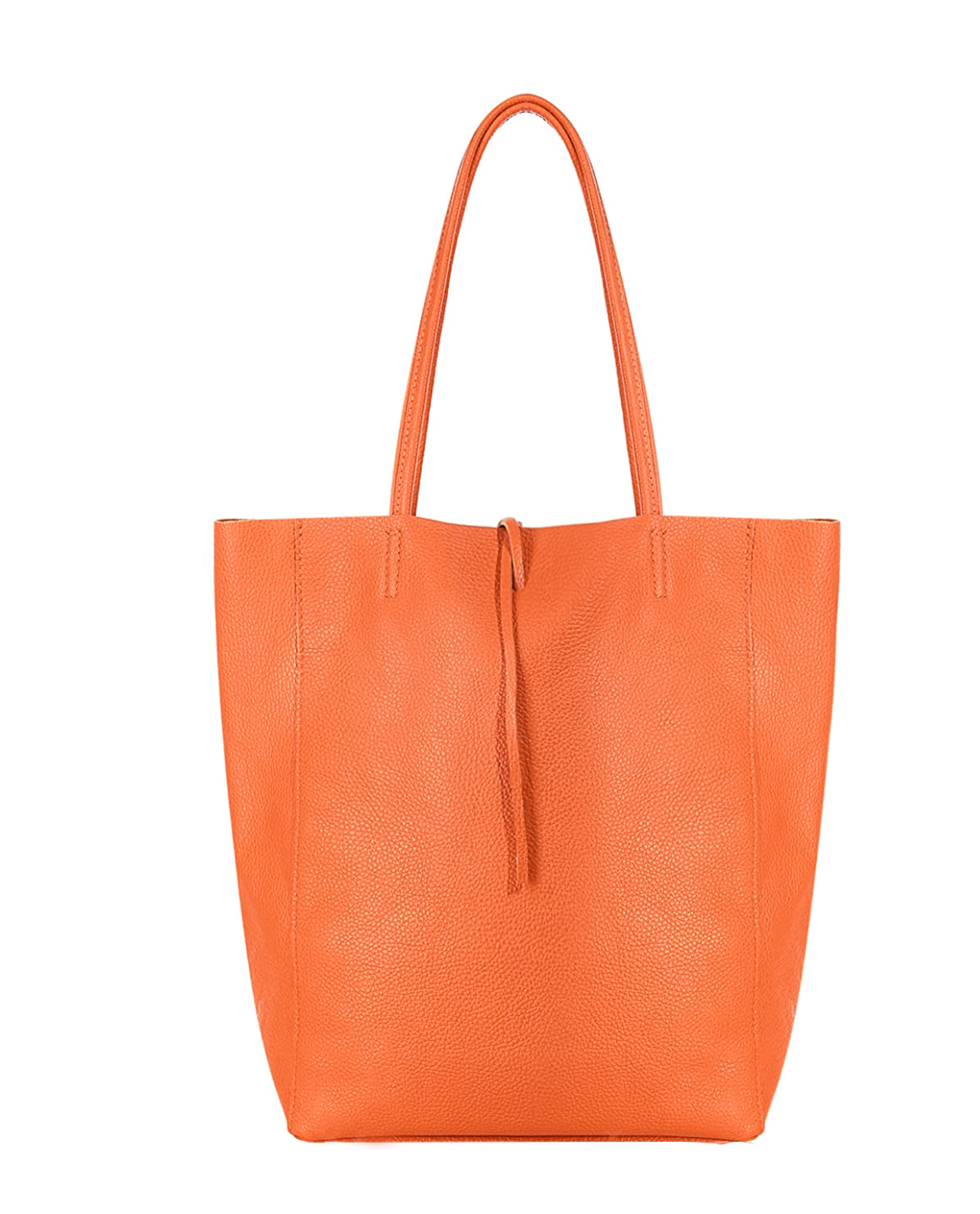 Soft Slouch Genuine Italian Leather Large Shopper Tie Closure Style Tote Handbag - Orange image