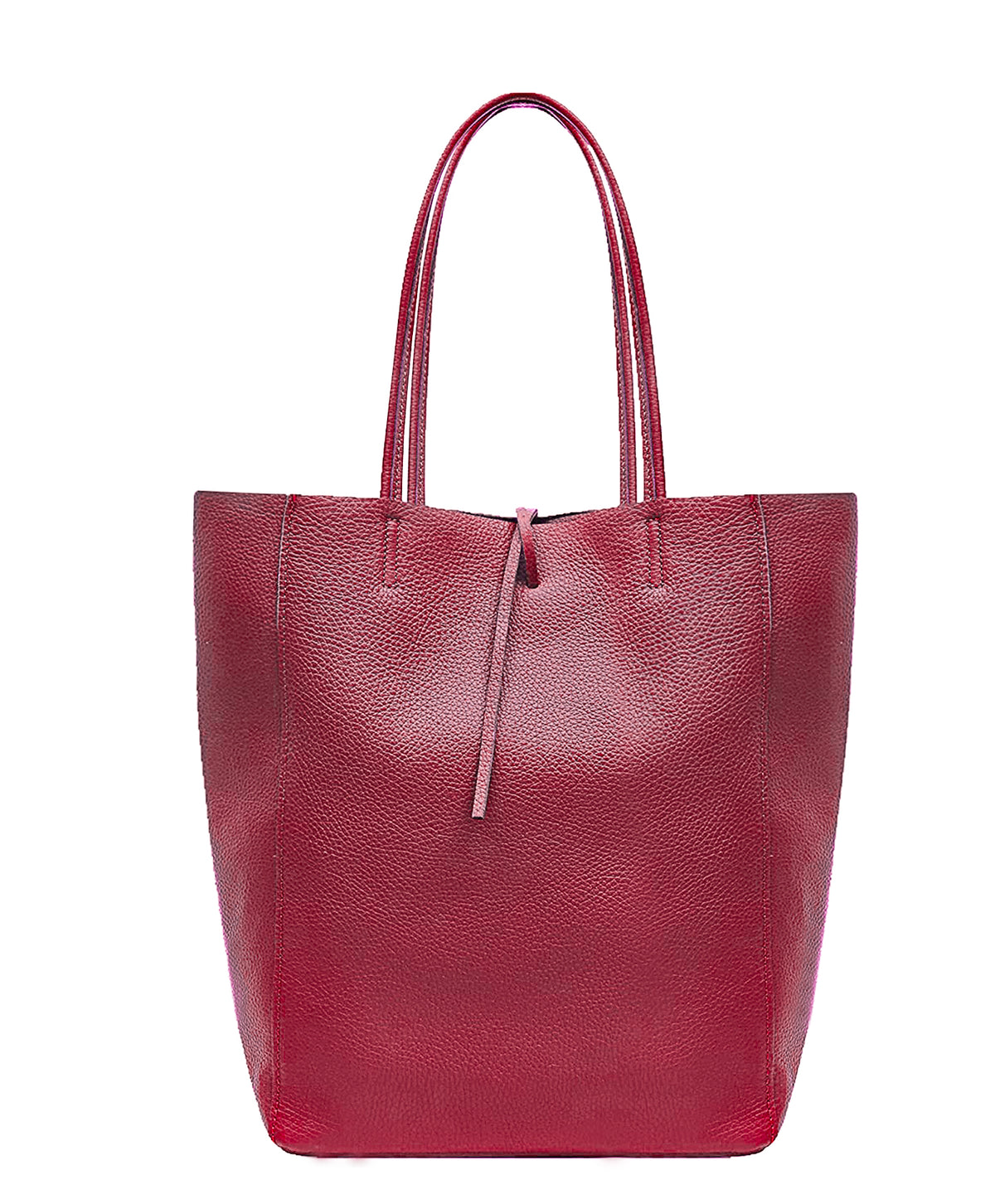 Soft Slouch Genuine Italian Leather Large Shopper Tie Closure Style Tote Handbag - Burgundy image
