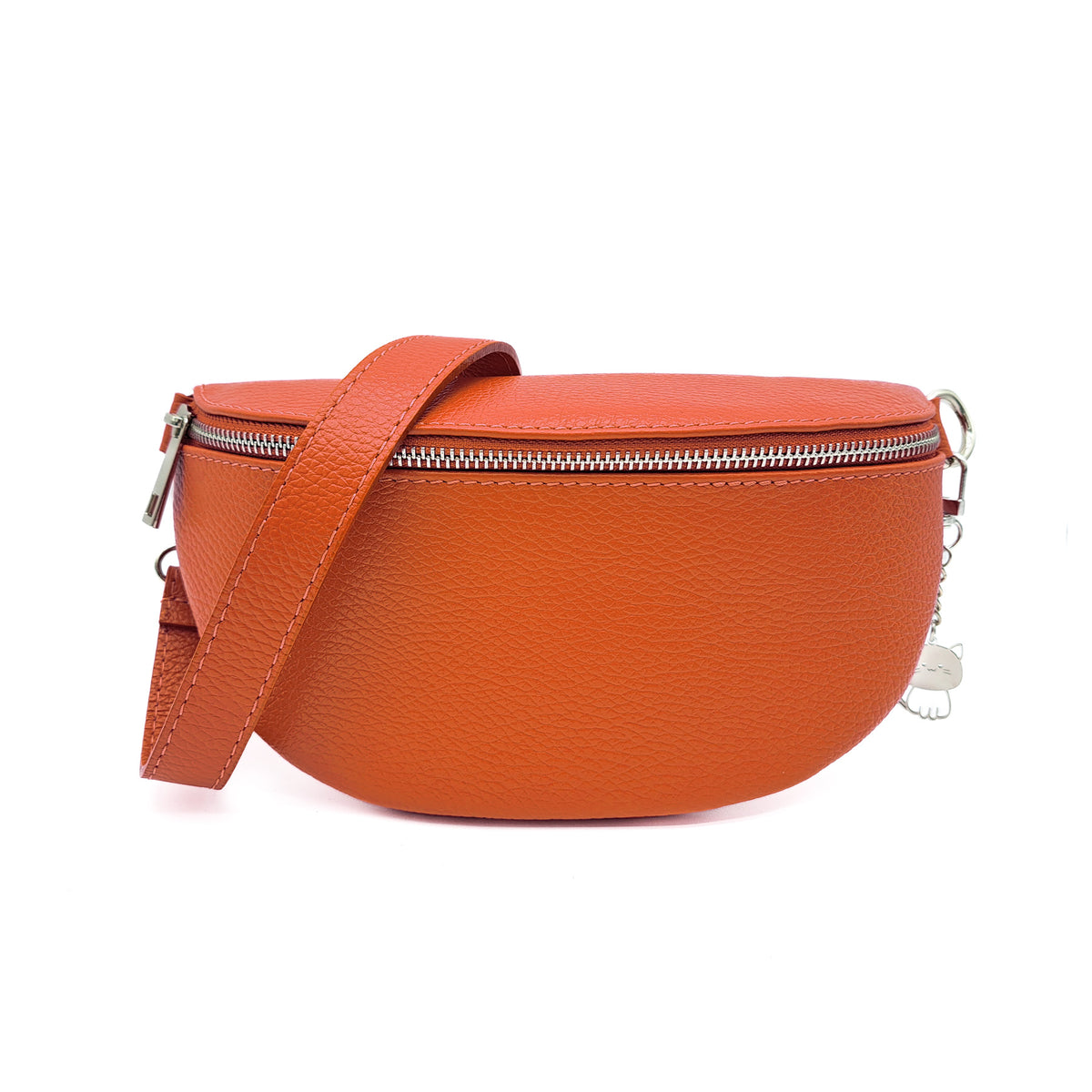 Italian Real Leather Bum Bag Style Crossbody Bag - ORANGE image