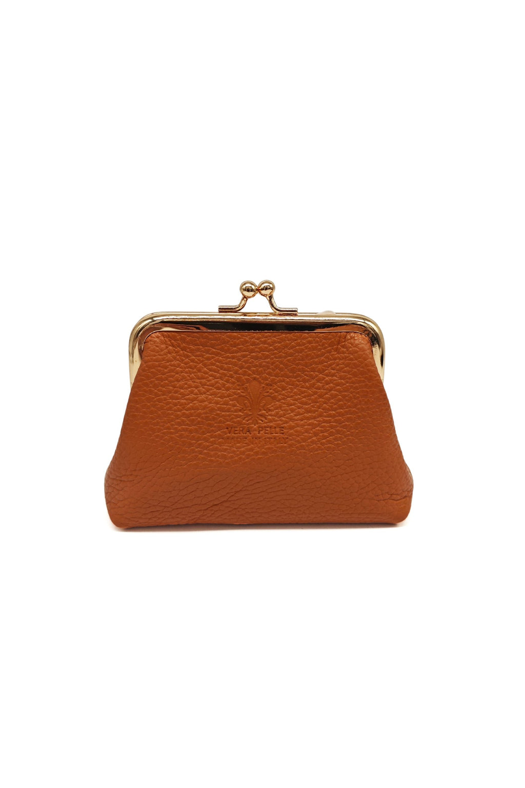 Genuine Italian Leather Coin Purse with Kiss Lock Frame - Brown image