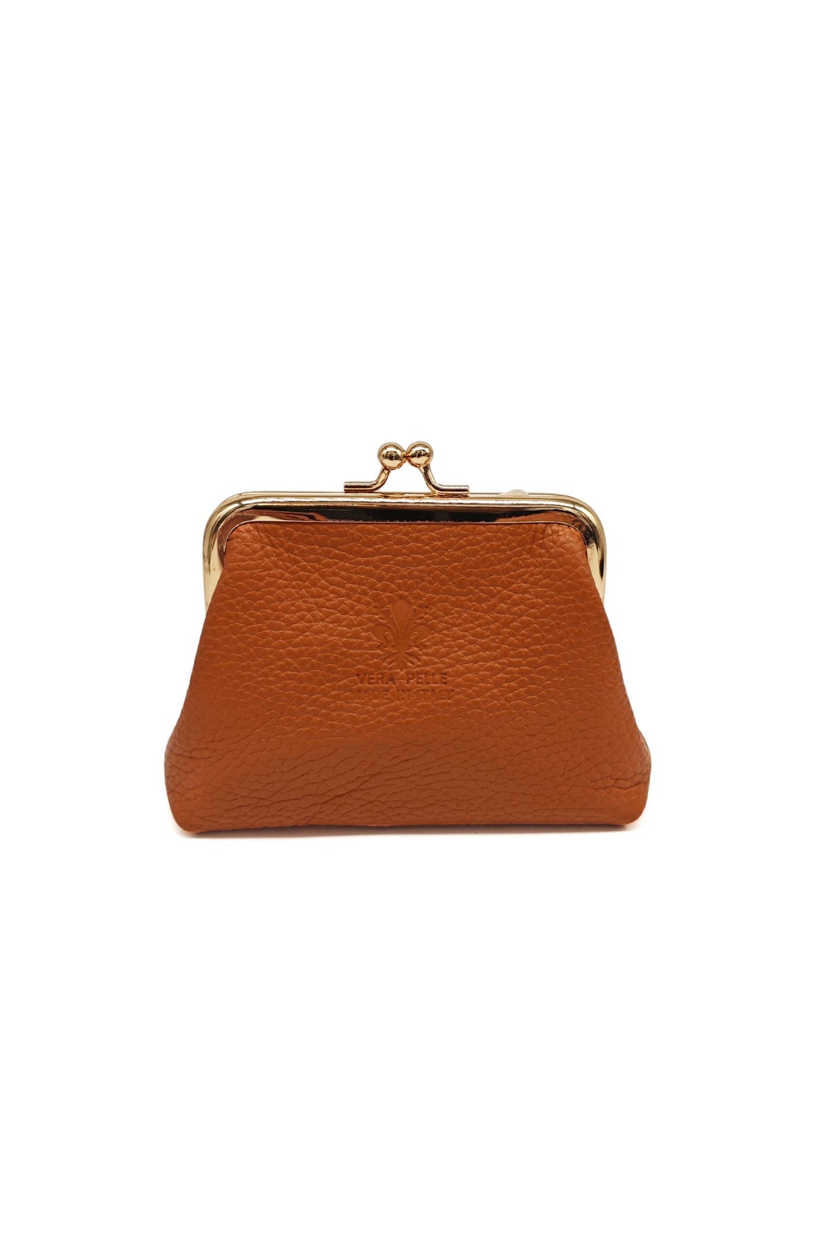Genuine Italian Leather Coin Purse with Kiss Lock Frame - Brown image
