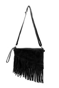 Small Multi-Functionla Fringe Italian Suede Leather Wristlet Purse Bag Crossobody Handbag - BLACK image