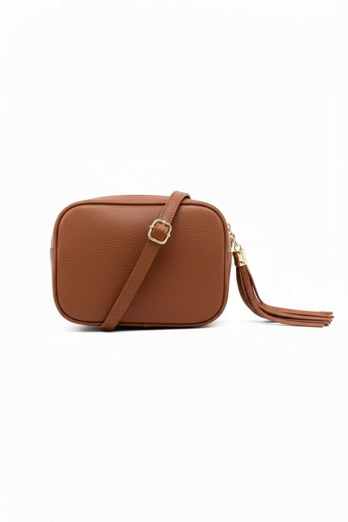 Italian Genuine Leather Crossbody Bag with Tassel Zipper - Brown image