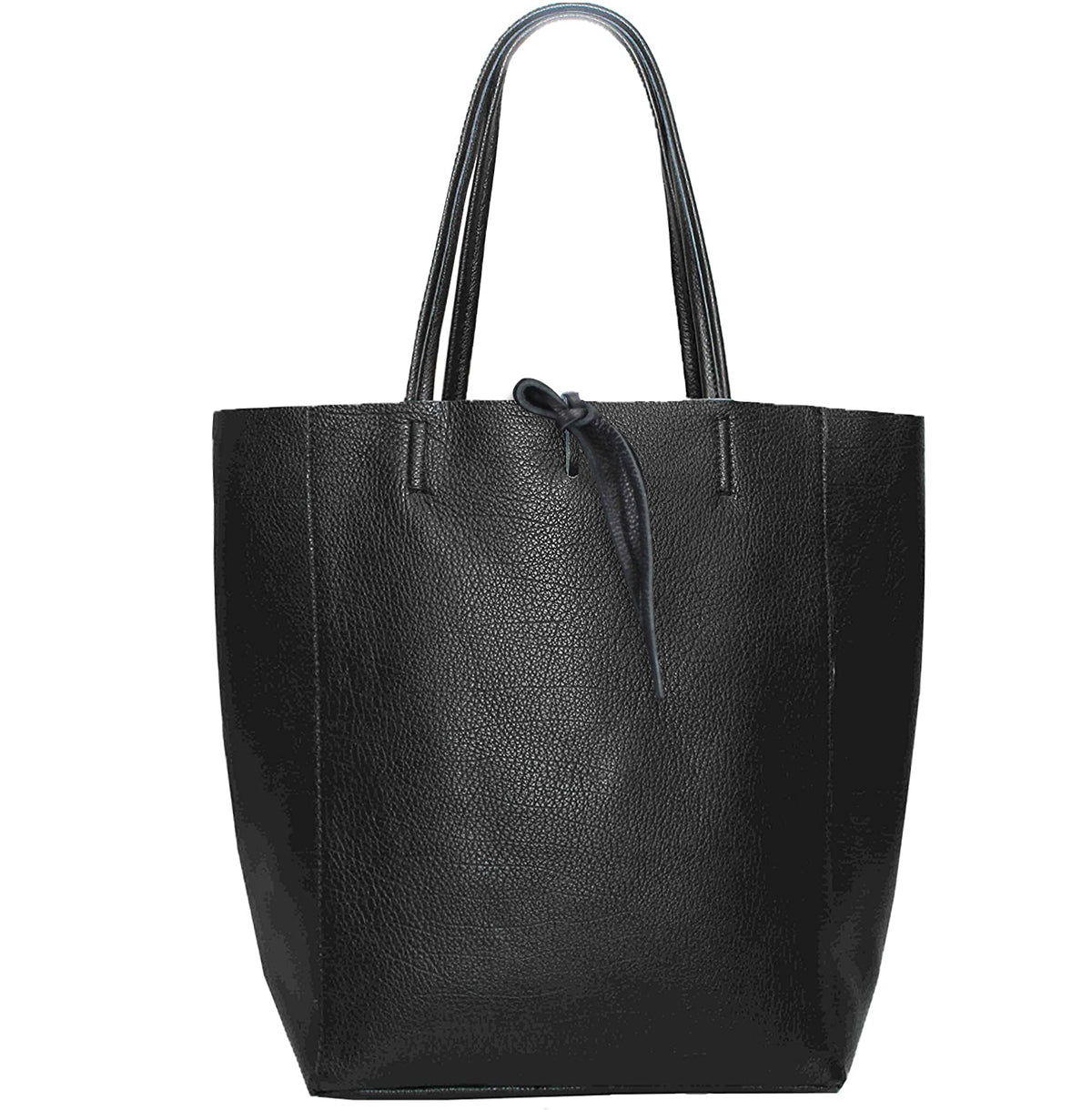 Soft Slouch Genuine Italian Leather Large Shopper Tie Closure Style Tote Handbag - Black image