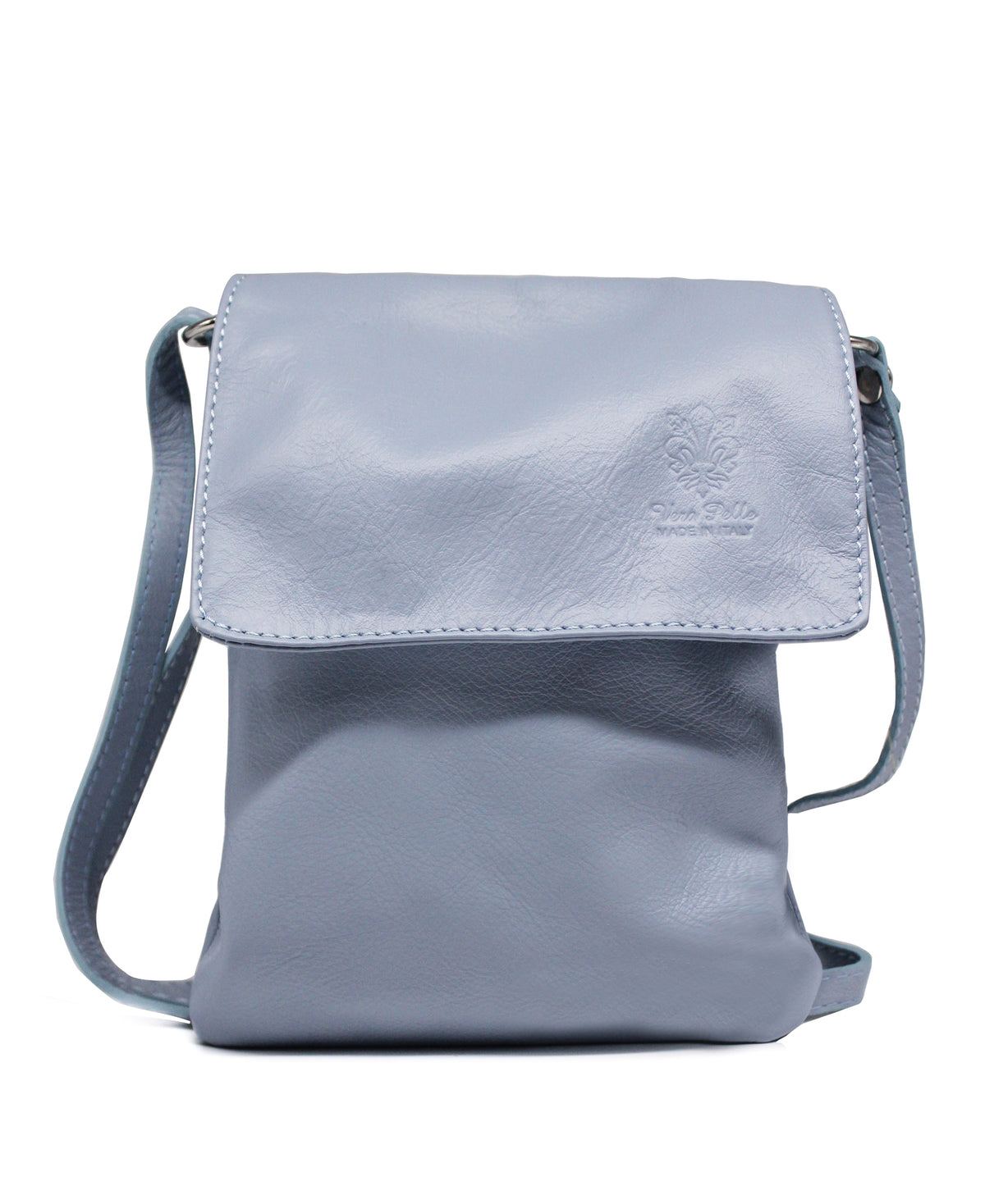 Stylish Flap Small Genuine Italian Leather Crossbody Bag - Pale Blue image