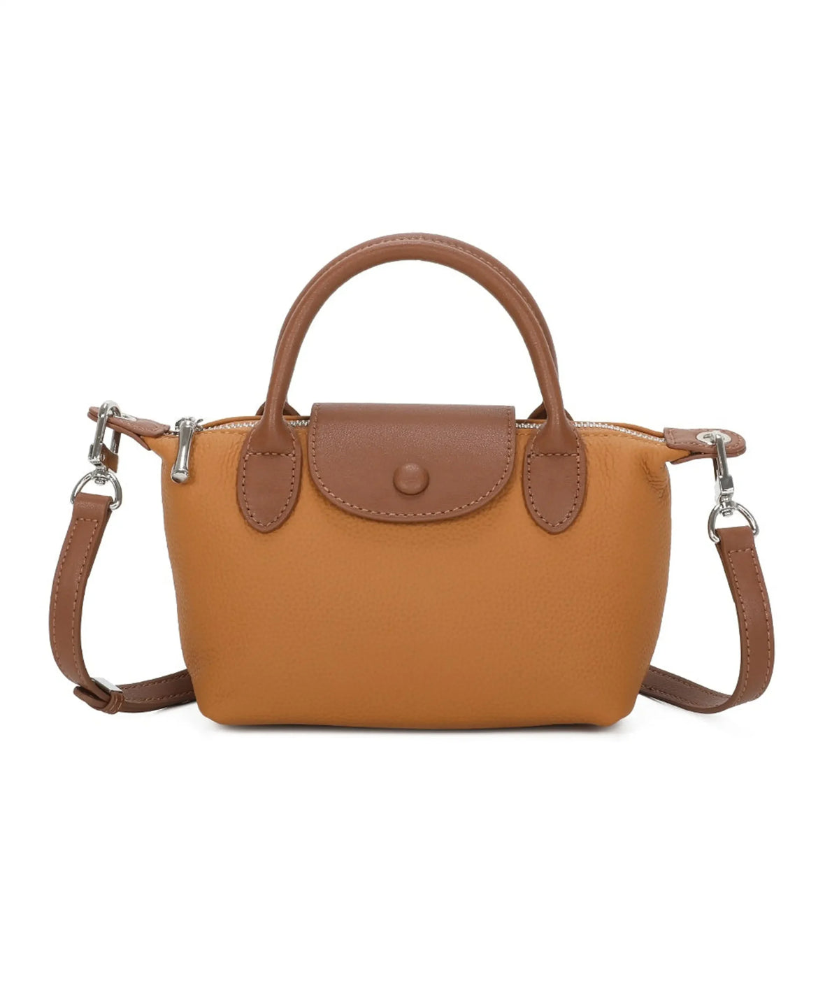 Dual-Tone Design Compact Genuine Leather Handbag - MUSTARD image
