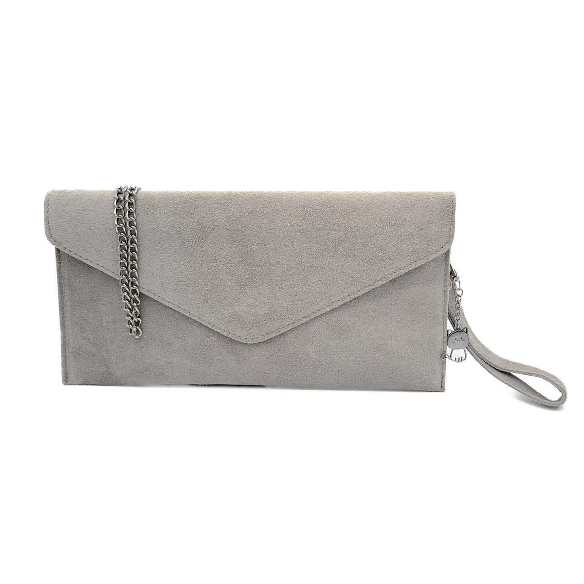 Genuine Italian Suede Envelope Style Cluth Bag Purse Flat Messenger Handbag - LIGHT-GREY image