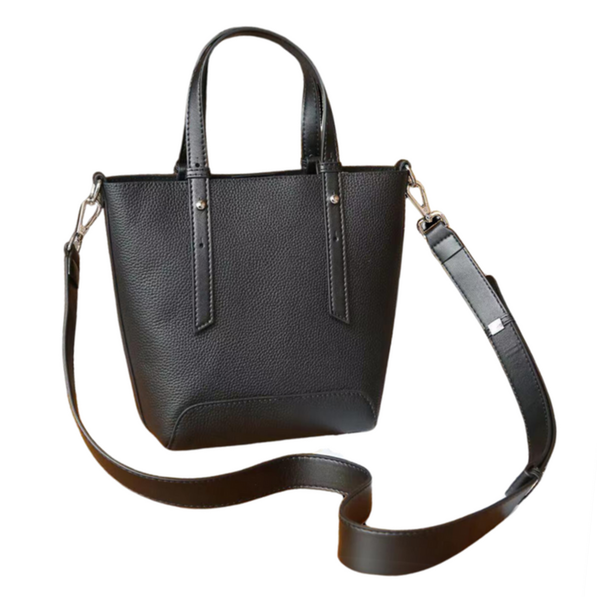 Compact Stylish Genuine Leather Crossbody Tote Bag - BLACK image
