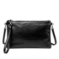 Genuine Metallic Leather Clutch Bag Small Shoulder Purse - BLACK image