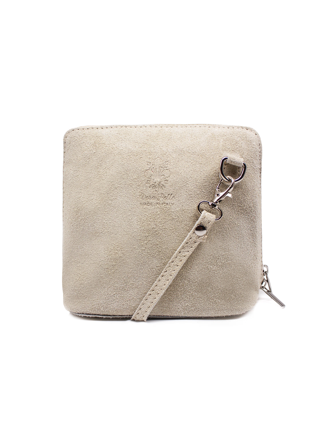 Small Genuine Italian Suede Leather Zip Around Crossbody Bag - Beige image