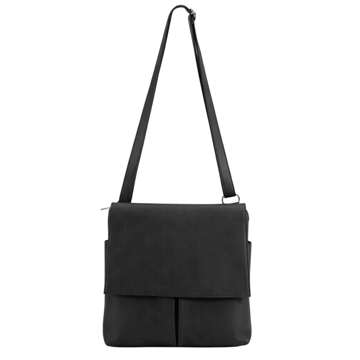 Genuine Leather Multi-Pocket Messenger Crossbody Bag - BLACK image