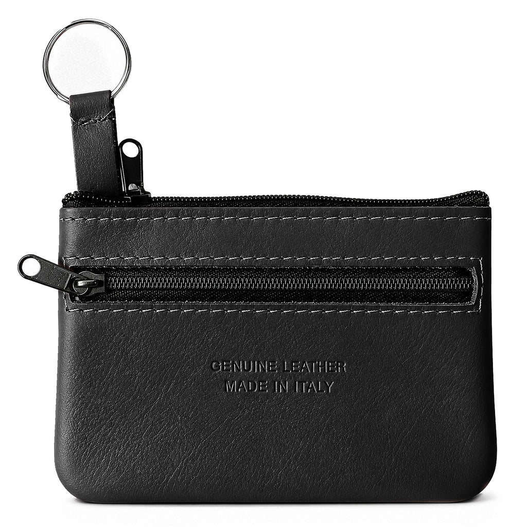 Genuine Leather Coin Purse Mini Key Ring Pouch Organizer - BLACK image