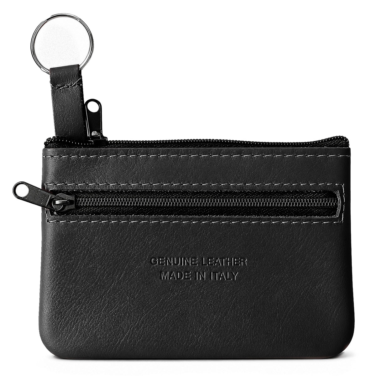 Genuine Leather Coin Purse Mini Key Ring Pouch Organizer - BLACK image