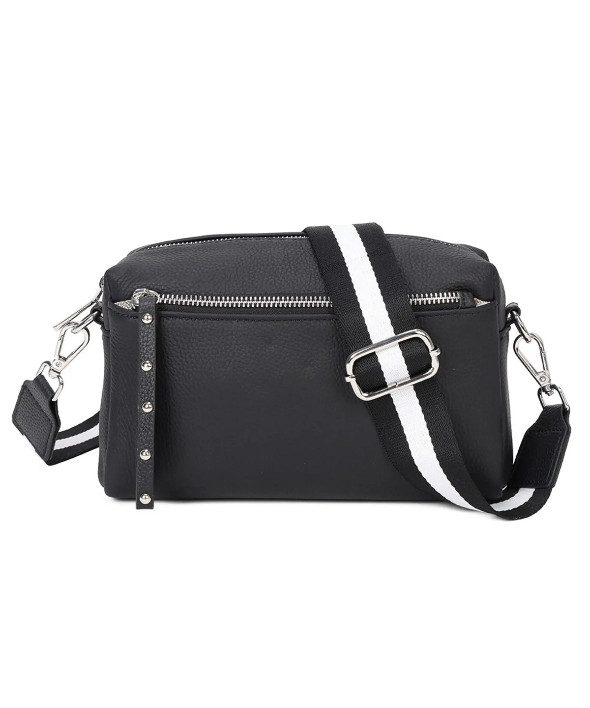 Metal Accents Genuine Leather Rectangular Crossbody Bag - BLACK image
