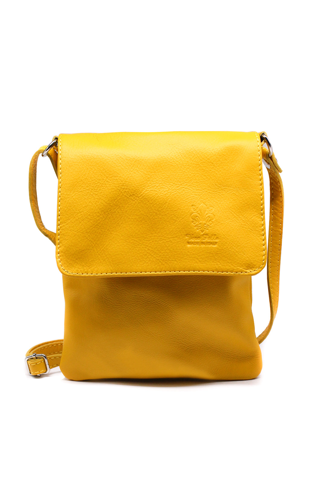 Stylish Flap Small Genuine Italian Leather Crossbody Bag - Yellow image