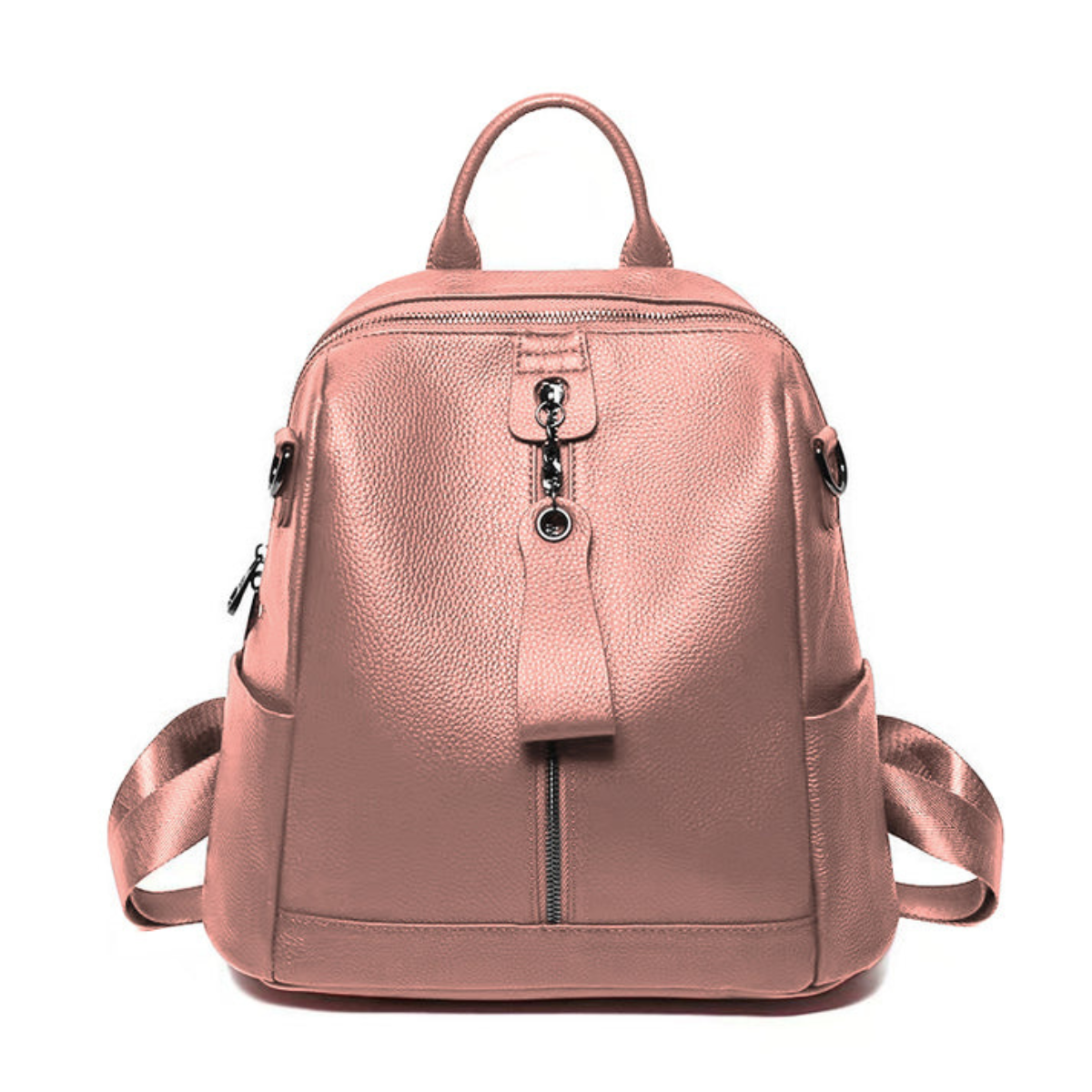 Multi-Strap Design Genuine Leather Convertible Backpack - PINK image