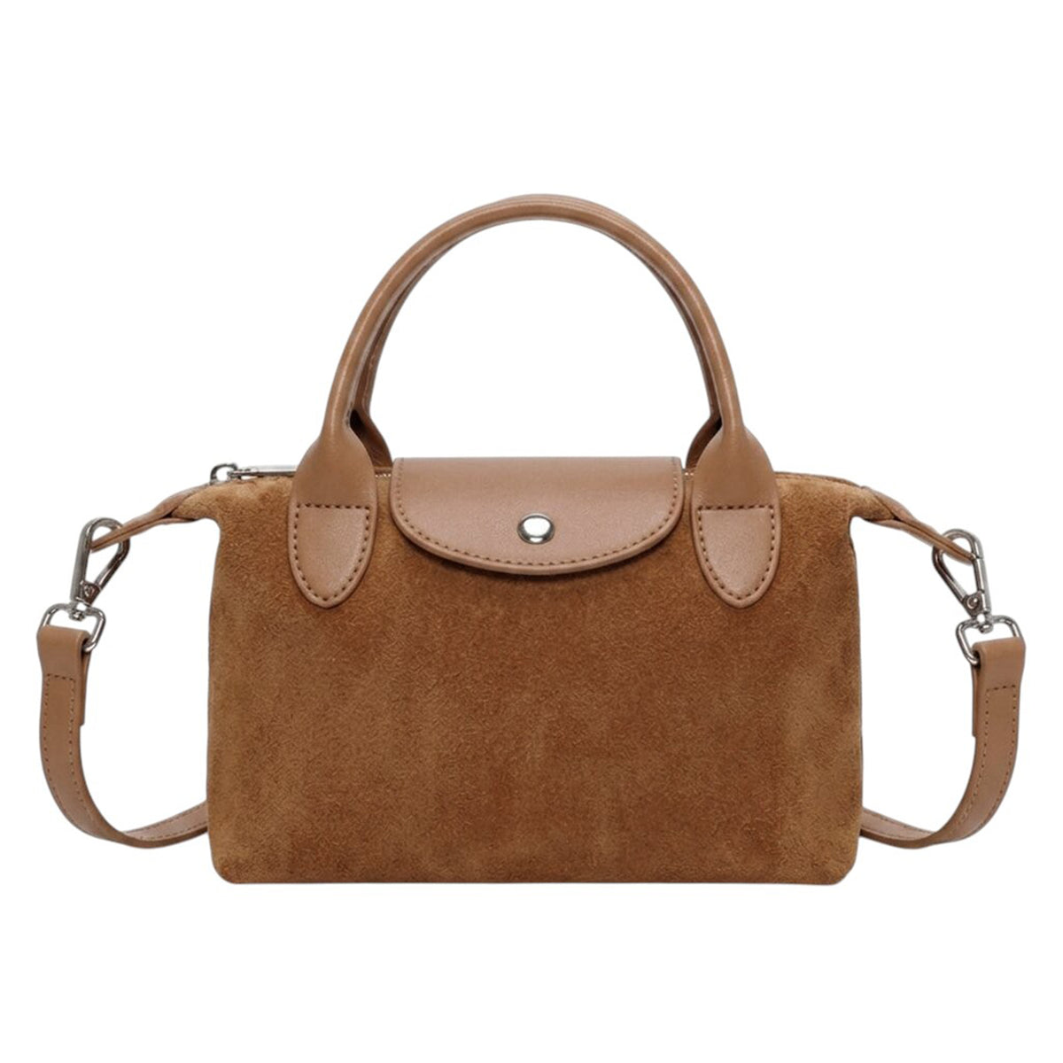 Genuine Suede Leather Classic Top Handle Crossbody Bag - TAN image