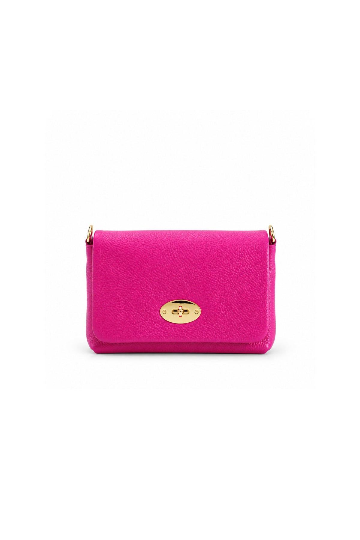 Genuine Italian Leather Flap Crossbody Bag with Turn Lock - Fuchsia image