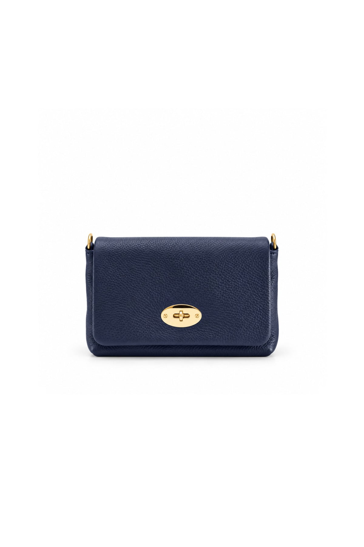 Genuine Italian Leather Flap Crossbody Bag with Turn Lock - Navy image