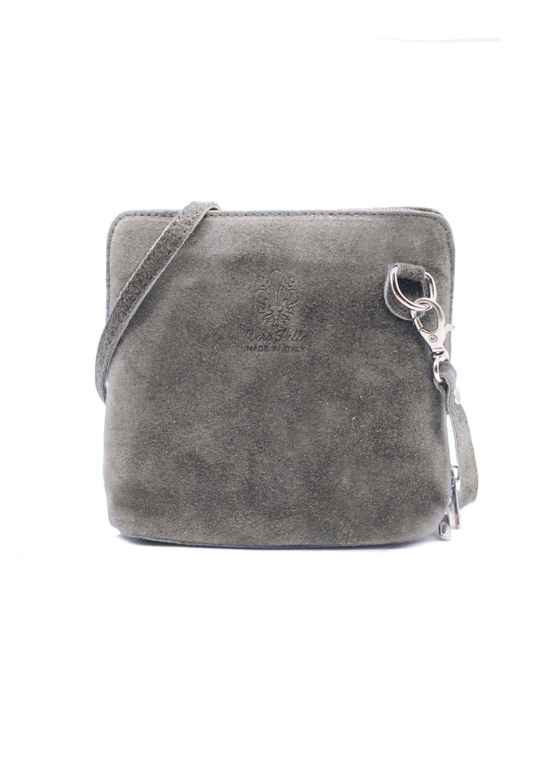 Small Genuine Italian Suede Leather Zip Around Crossbody Bag - Dark Grey image