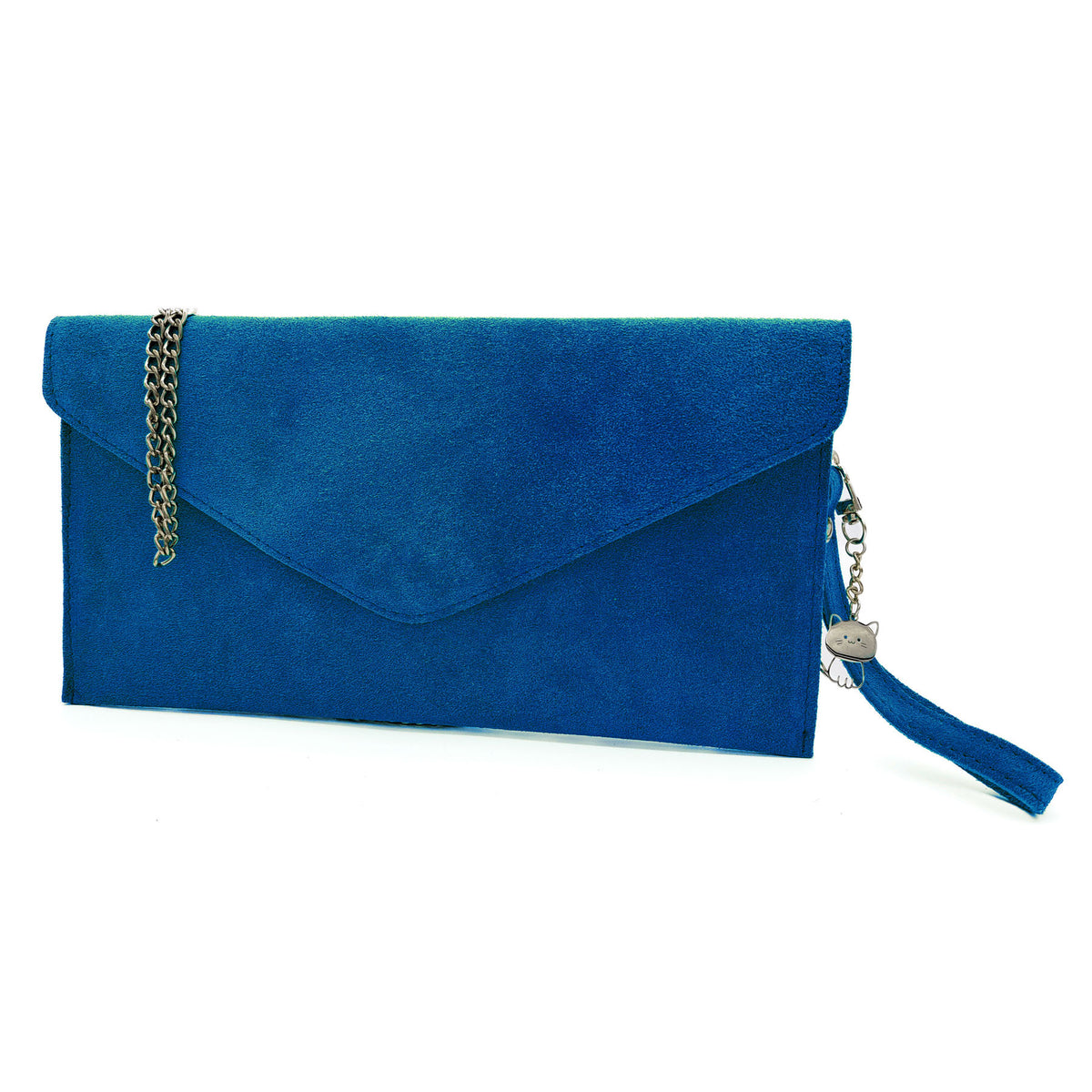 Genuine Italian Suede Envelope Style Cluth Bag Purse Flat Messenger Handbag - ROYAL BLUE image