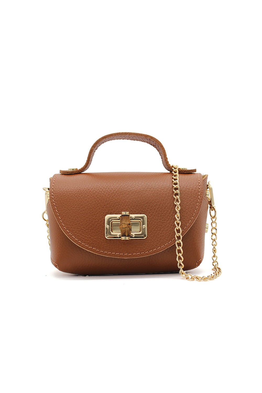 Genuine Italian Leather Crossbody Bag with Chain Strap and Twist Lock Closure image 7