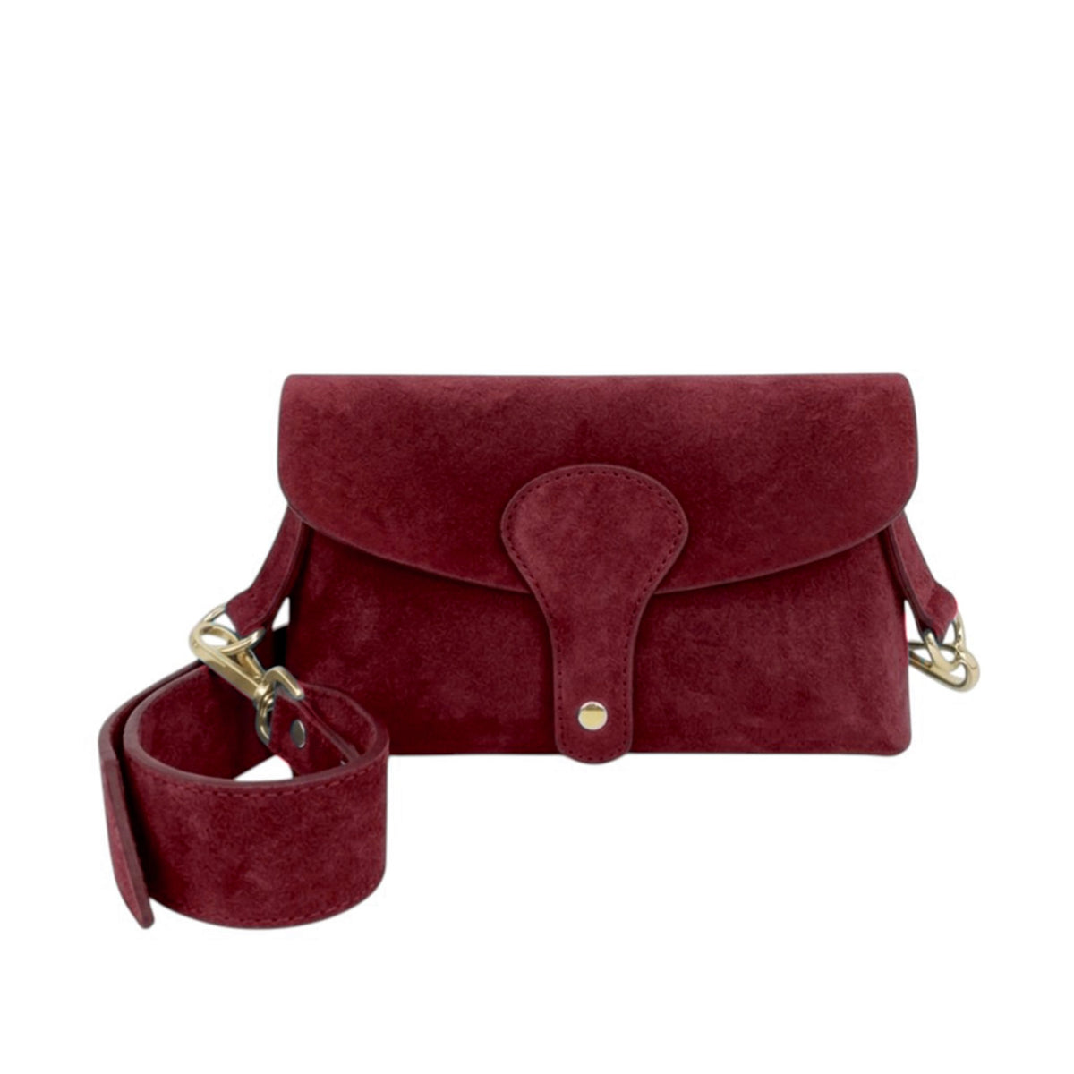 Suede Leather Magnetic Flap Small Crossbody Shoulder Bag - BURGUNDY image