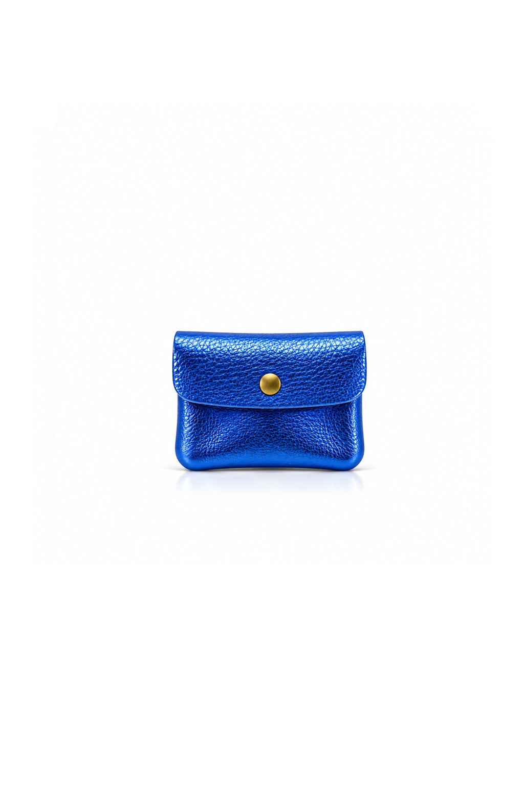 Genuine Italian Leather Compact Coin Purse with Snap Closure - Blue Metallic image