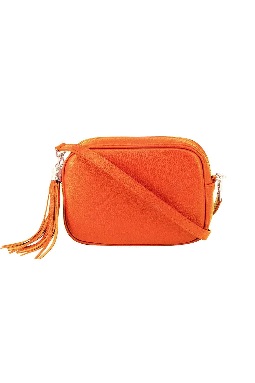 Tassel Charm Genuine Italian Leather Camera Handbag Crossbody Bag - Orange image