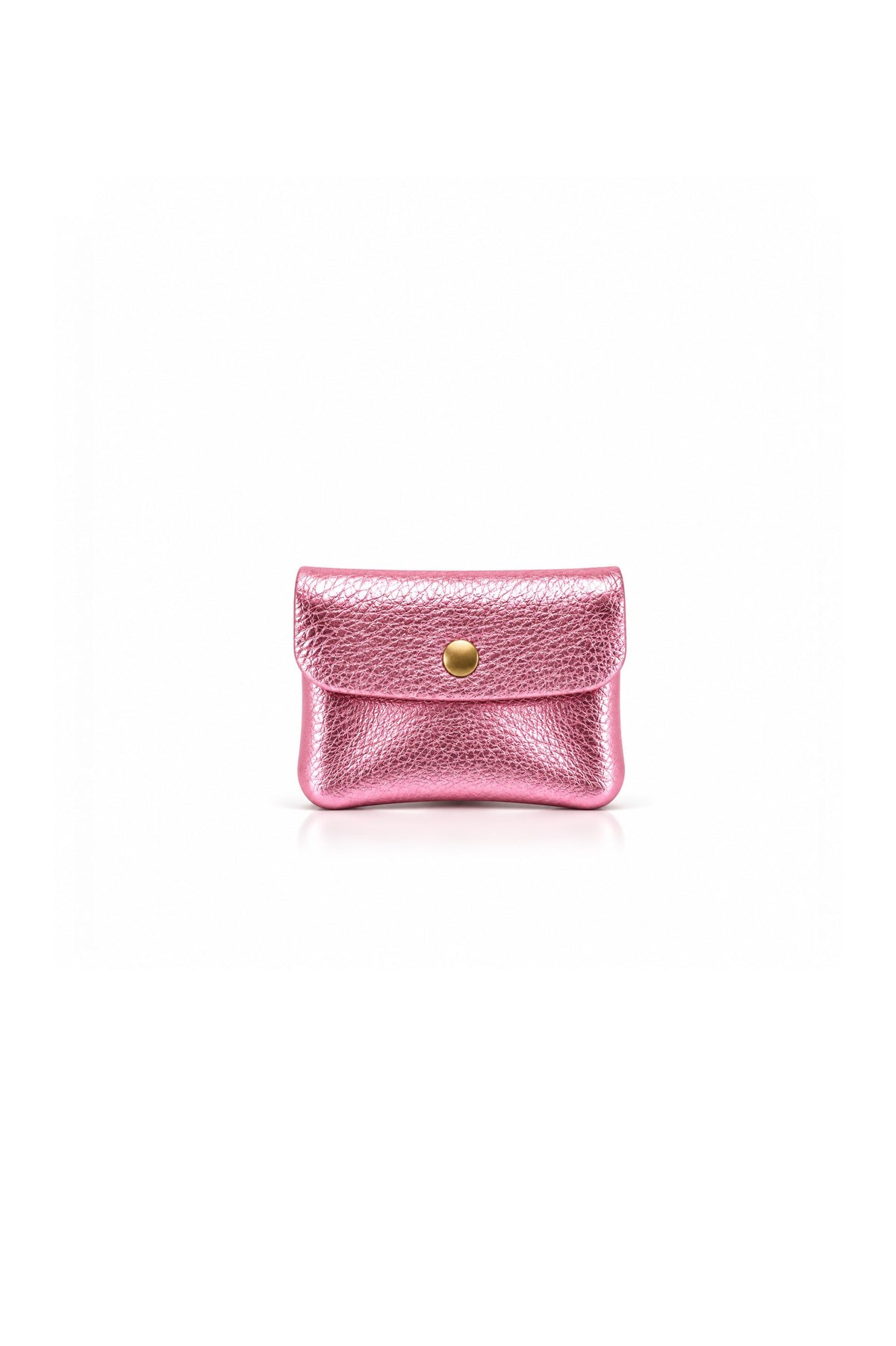 Genuine Italian Leather Compact Coin Purse with Snap Closure - Pink Metallic image