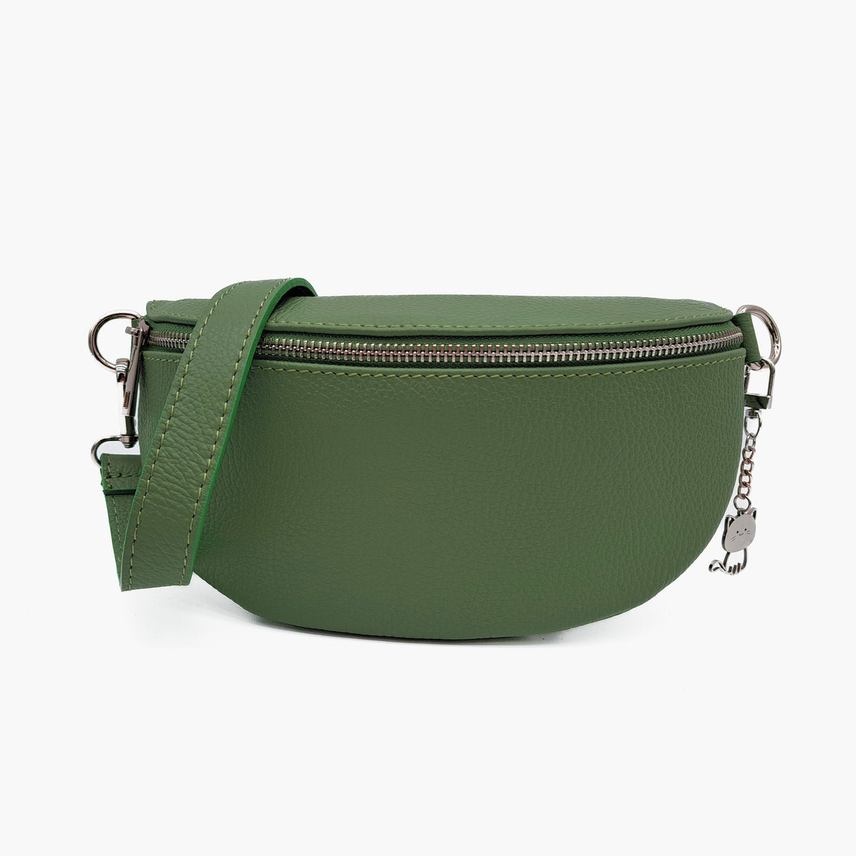 Italian Real Leather Bum Bag Style Crossbody Bag - DARK GREEN image