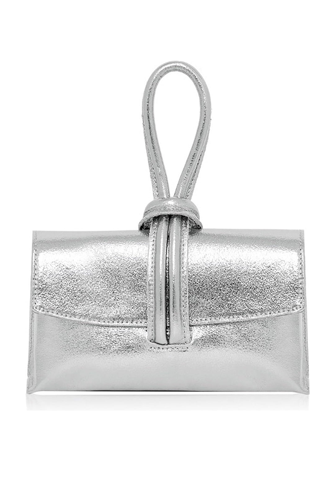 Genuine Italian Leather Small Clutch Crossbody Bag - Silver image